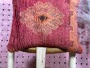 Moroccan Wool Pillow with Tribal Diamond Design in Burnt Red & Beige – Handwoven Floor Cushion – Wool Decor – 20 x 20 inches Wool Pillow
