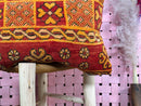 Moroccan Wool Pillow with Tribal Embroidery, Boho Kilim Decor in Red & Yellow, Handmade Cushion Cover – Size 16x24 Inches by 100kends