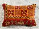 Moroccan Wool Pillow with Tribal Embroidery, Boho Kilim Decor in Red & Yellow, Handmade Cushion Cover – Size 16x24 Inches by 100kends