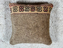 Handmade Moroccan Wool Pillow in Natural Brown with Tribal Motif – Rustic Boho Cushion Cover – Unique Vintage Style – 17 x 17 inches pillow