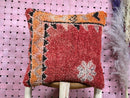 Vintage Moroccan Wool Pillow with Red Geometric Design and Boho Floral Accent - Tribal Handmade Cushion Cover - 20 x 20 inches pillow cover