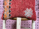 Vintage Moroccan Wool Pillow with Red Geometric Design and Boho Floral Accent - Tribal Handmade Cushion Cover - 20 x 20 inches pillow cover